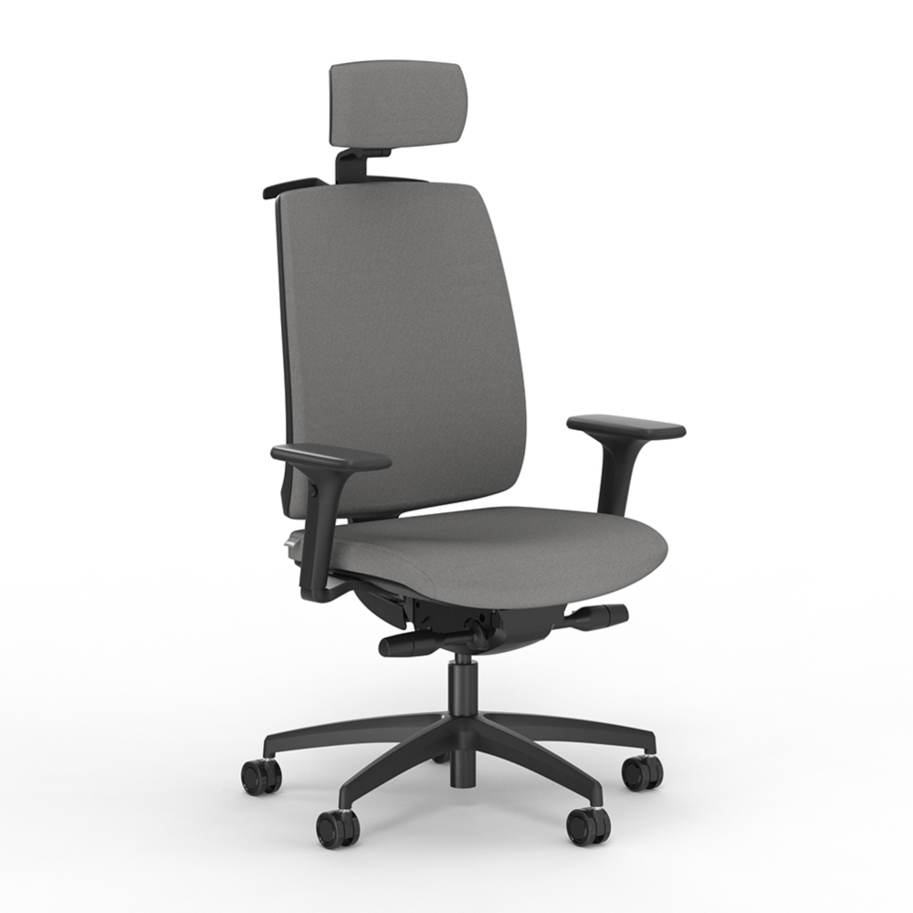 Modena Operators Chair - Fabric Back, Headrest & Arms Black Base